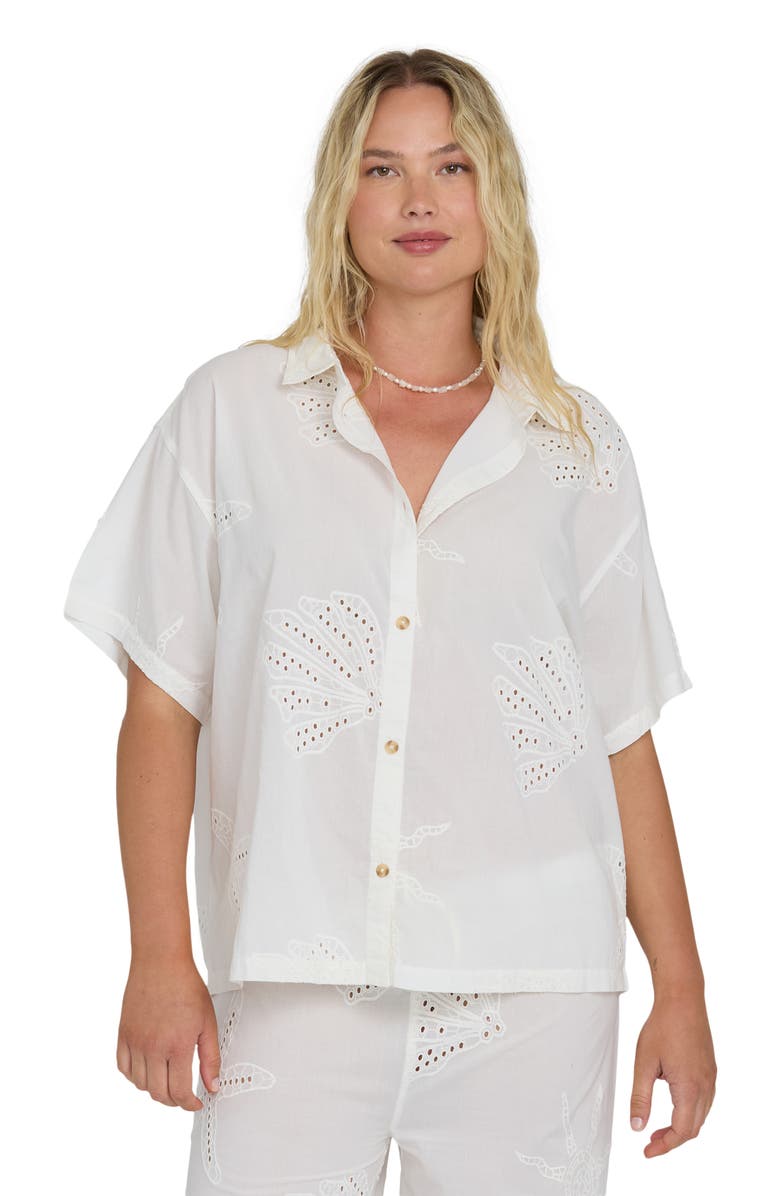 Billabong Beach Livin' Embroidered Eyelet Cover-Up Shirt, Alternate, color, Salt Crystal