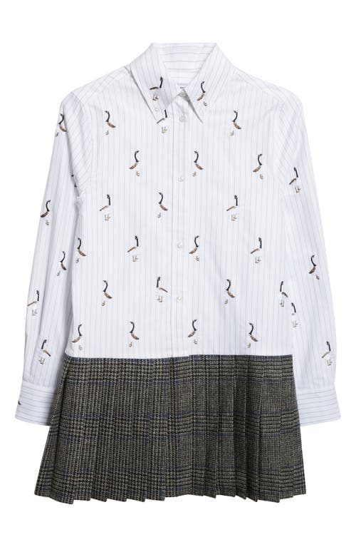 Thom Browne Geese Embroidered Stripe Button-down Shirt In Gray