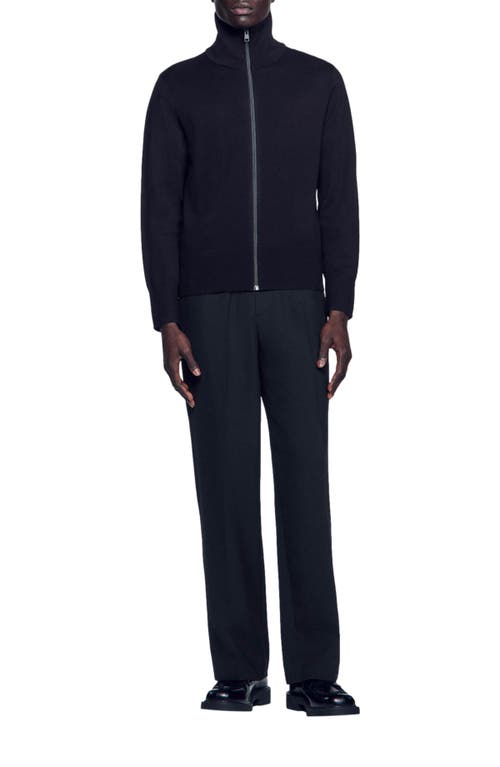 Sandro Zip-up Wool Cardigan In Navy Blue