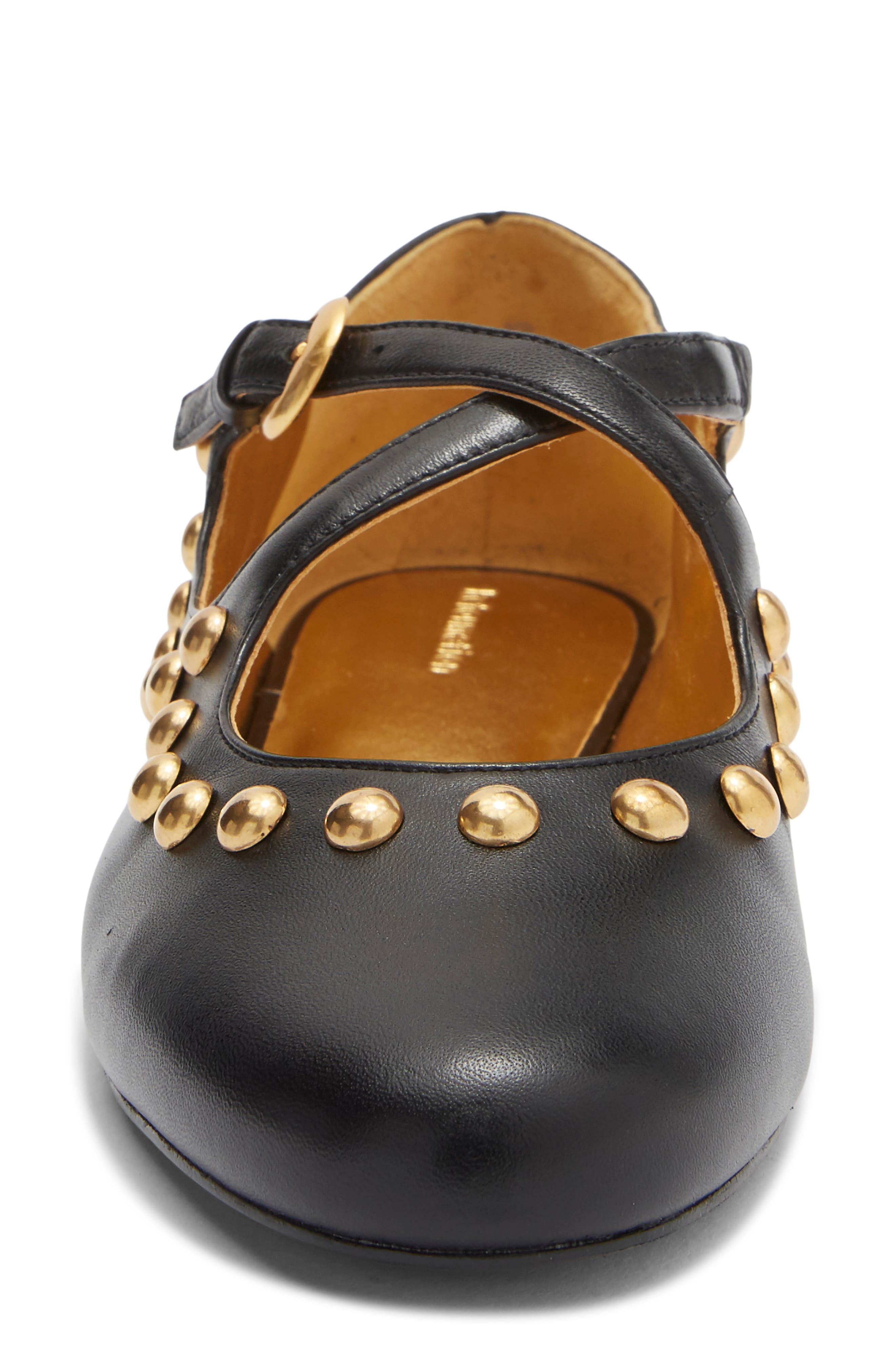 Salome Studded Leather Mary Jane Ballet Flat, Alternate, color, BLACK LEATHER