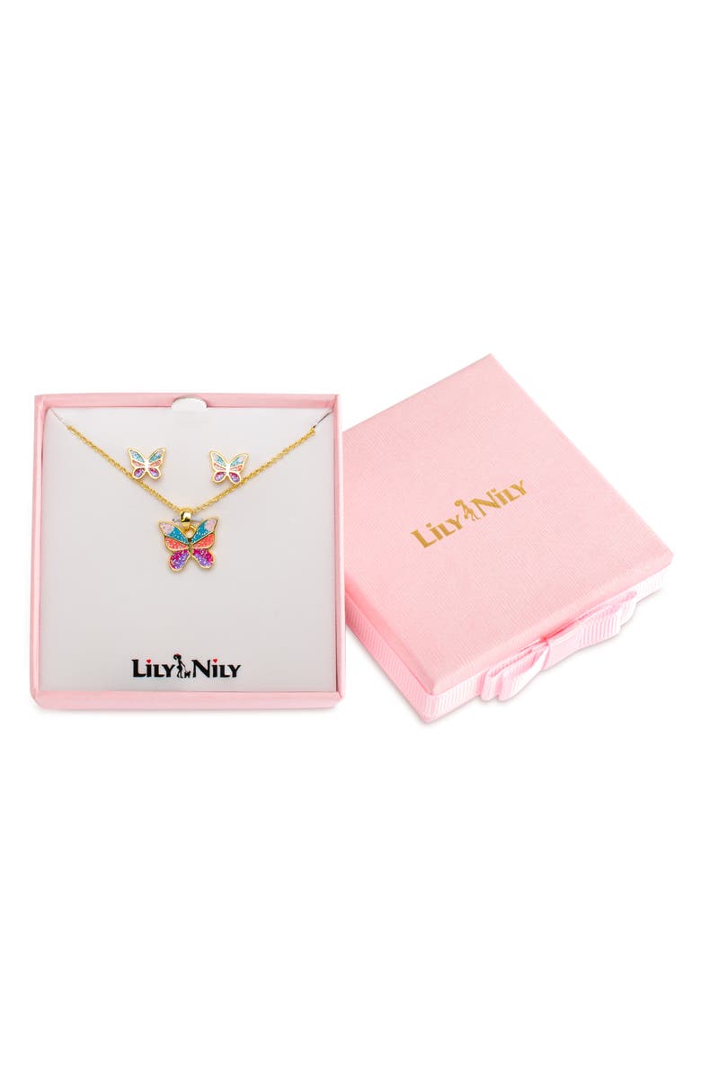 Lily Nily Kids' Glitter Butterfly Necklace & Stud Earrings Set, Alternate, color, Gold