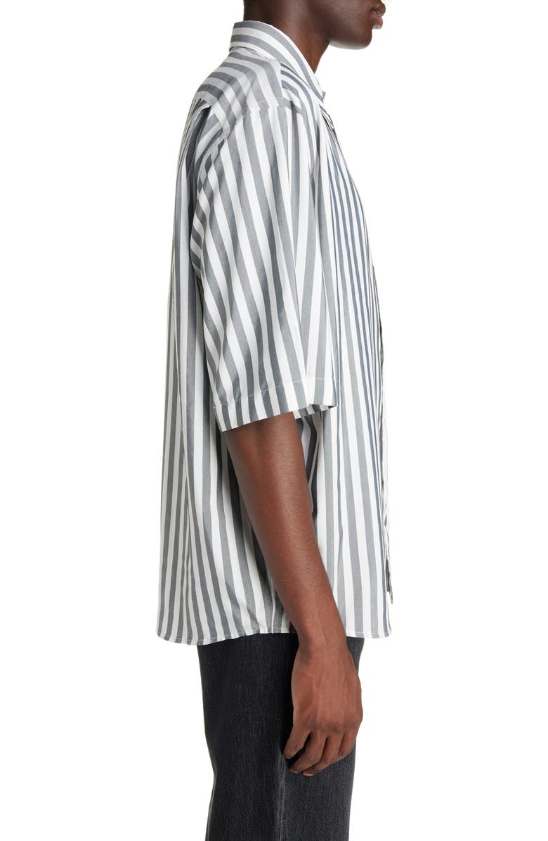 Acne Studios Embroidered Logo Stripe Button-Up Shirt, Alternate, color, Black/ White