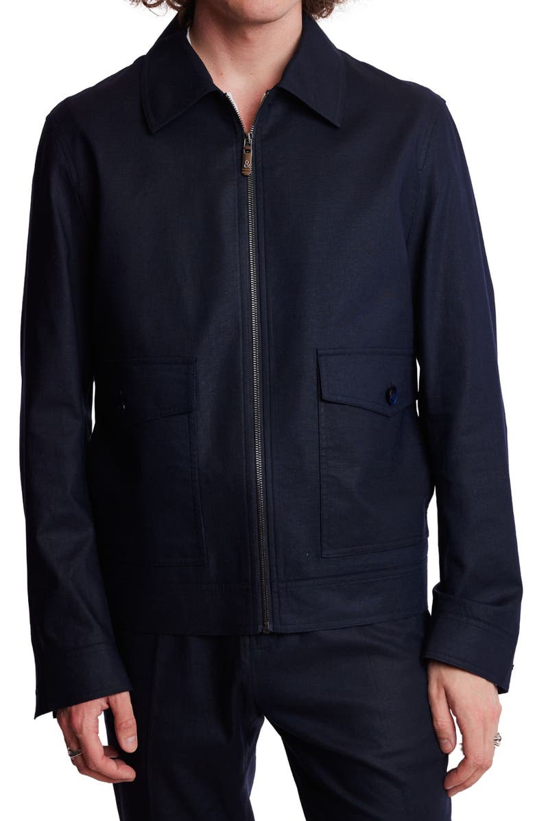 PAISLEY & GRAY Milo Slim Fit Bomber Jacket, Main, color, Navy Linen