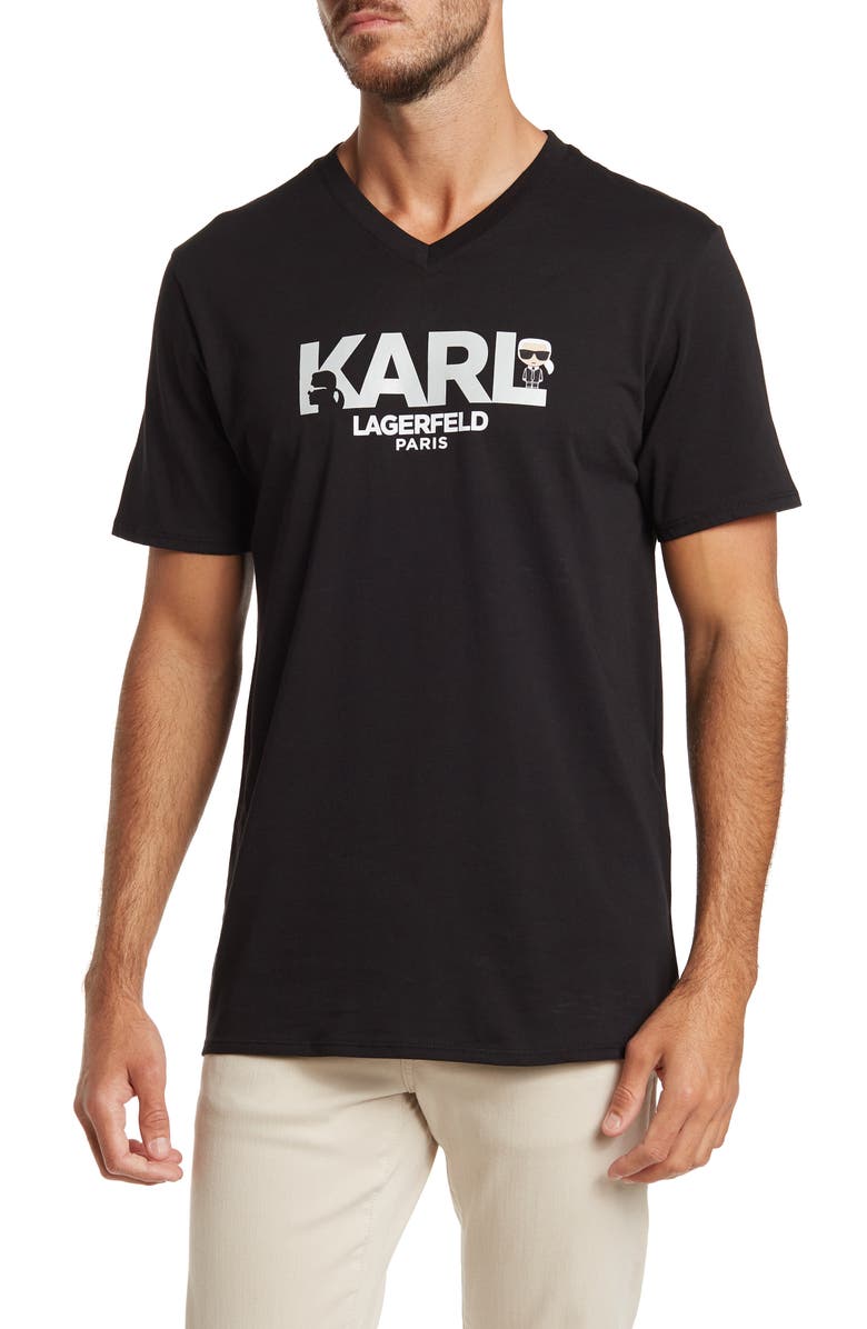 KARL LAGERFELD PARIS V-neck Logo Tee, Main, color, 