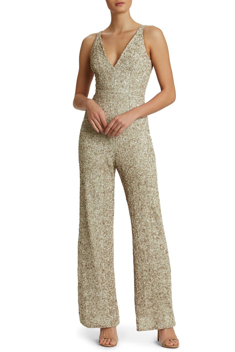 Charlie Sequin Jumpsuit, Alternate, color, TAUPE