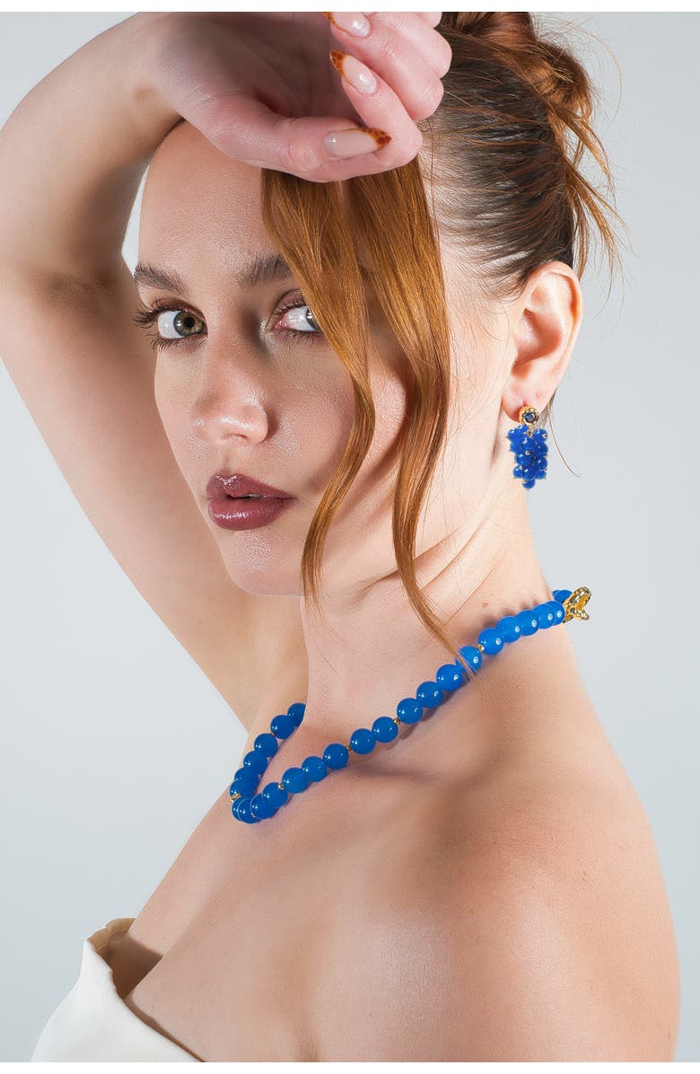 Classicharms Tia Cascade Cluster Royal Blue Chalcedony Bead Drop Earrings, Alternate, color, Royal Blue