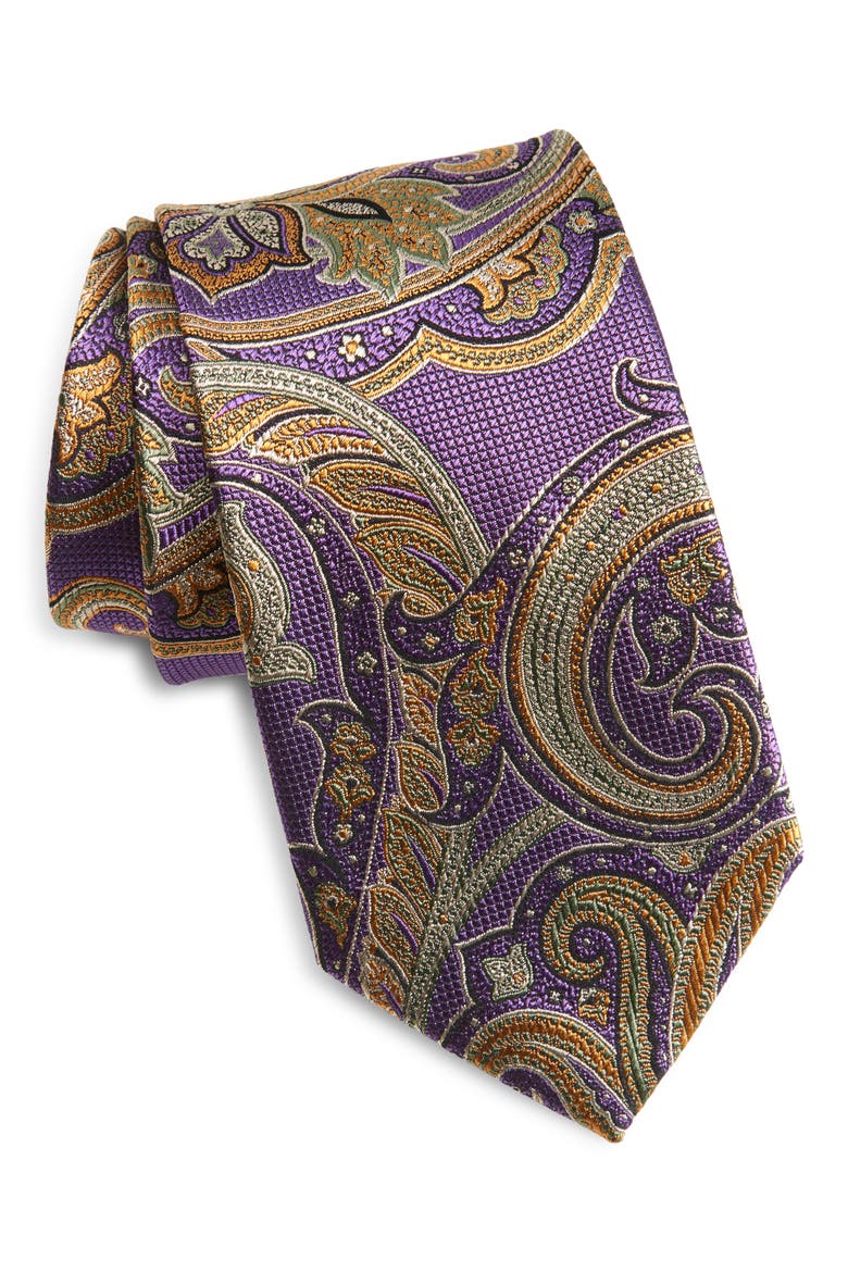 Paisley Silk Tie, Main, color, PURPLE