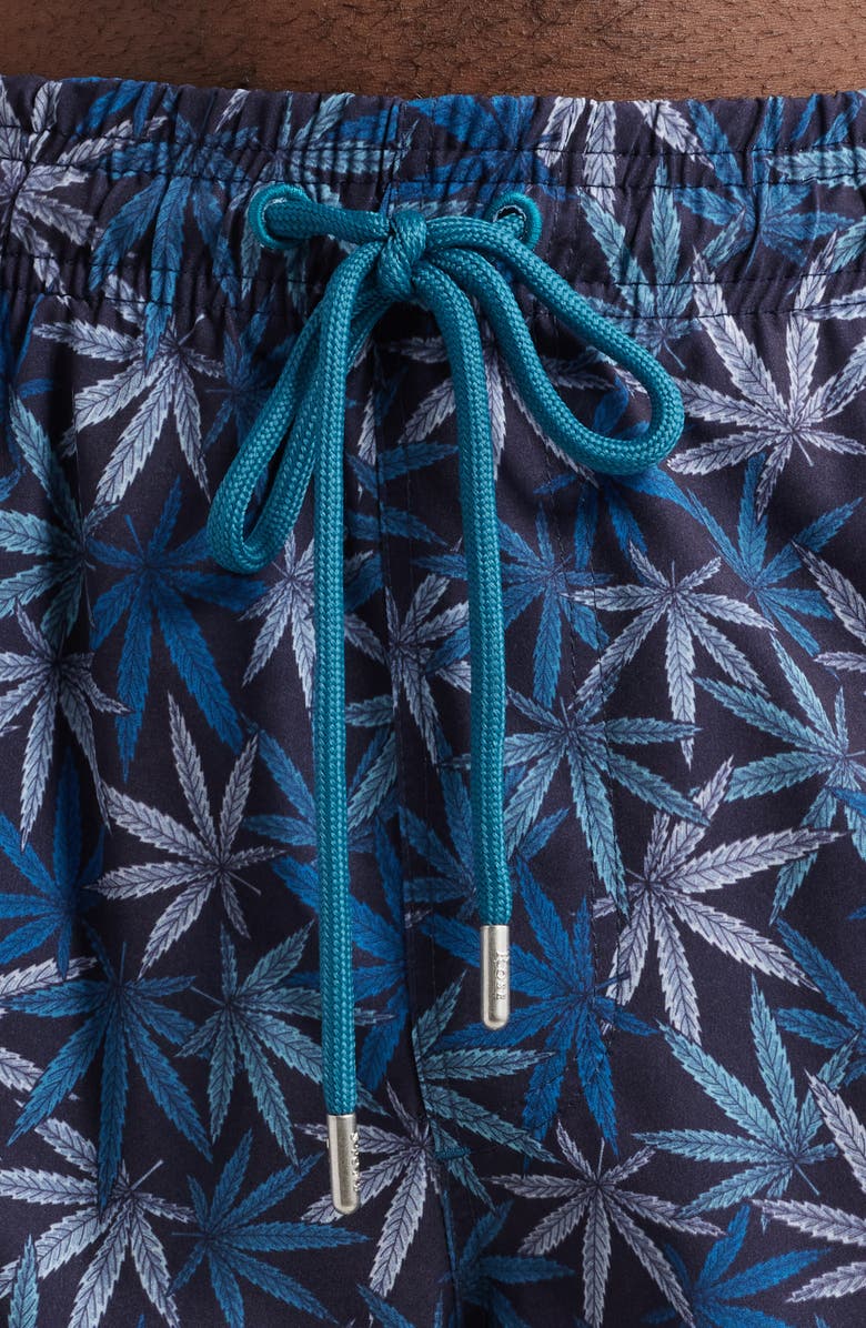 Stone Rose Leaf Print Swim Trunks, Alternate, color, 