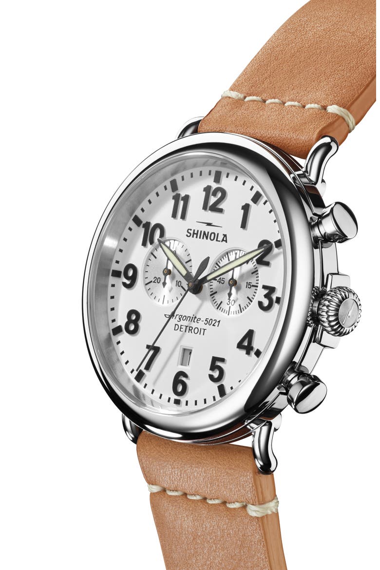 The Runwell Chrono Leather Strap Watch, 47mm, Alternate, color, WHITE