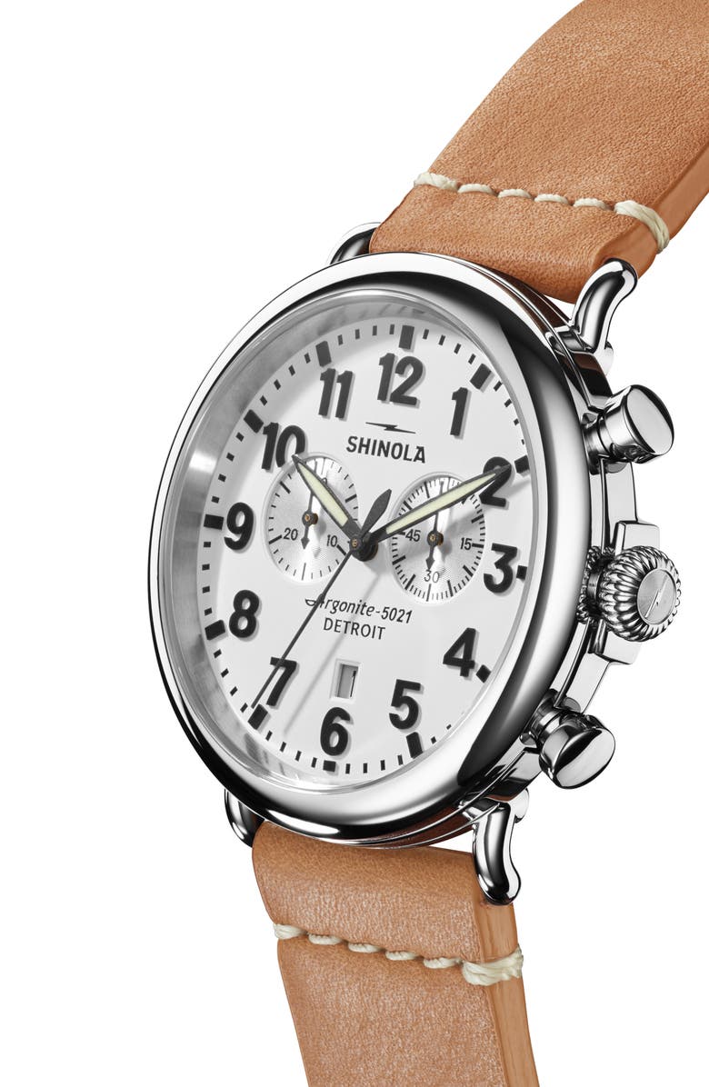 Shinola Runwell Chronograph Leather Strap Watch, 47mm, Alternate, color, Beige