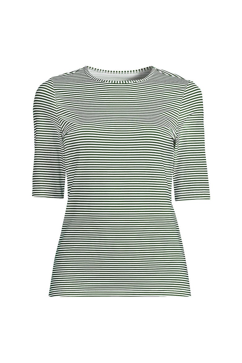 SunShade UPF 50 Elbow Sleeve Rash Guard Swim Tee, Alternate, color, Fusion Green Mini Stripe