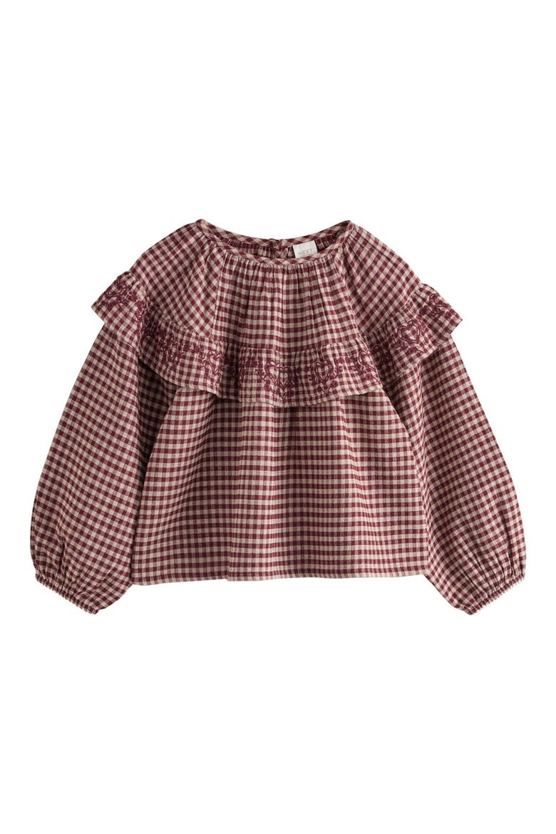 Kids' Check Embroidered Ruffle Blouse, Main, color, BROWN