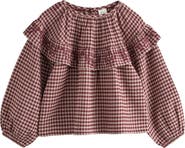 NEXT Kids' Check Embroidered Ruffle Blouse