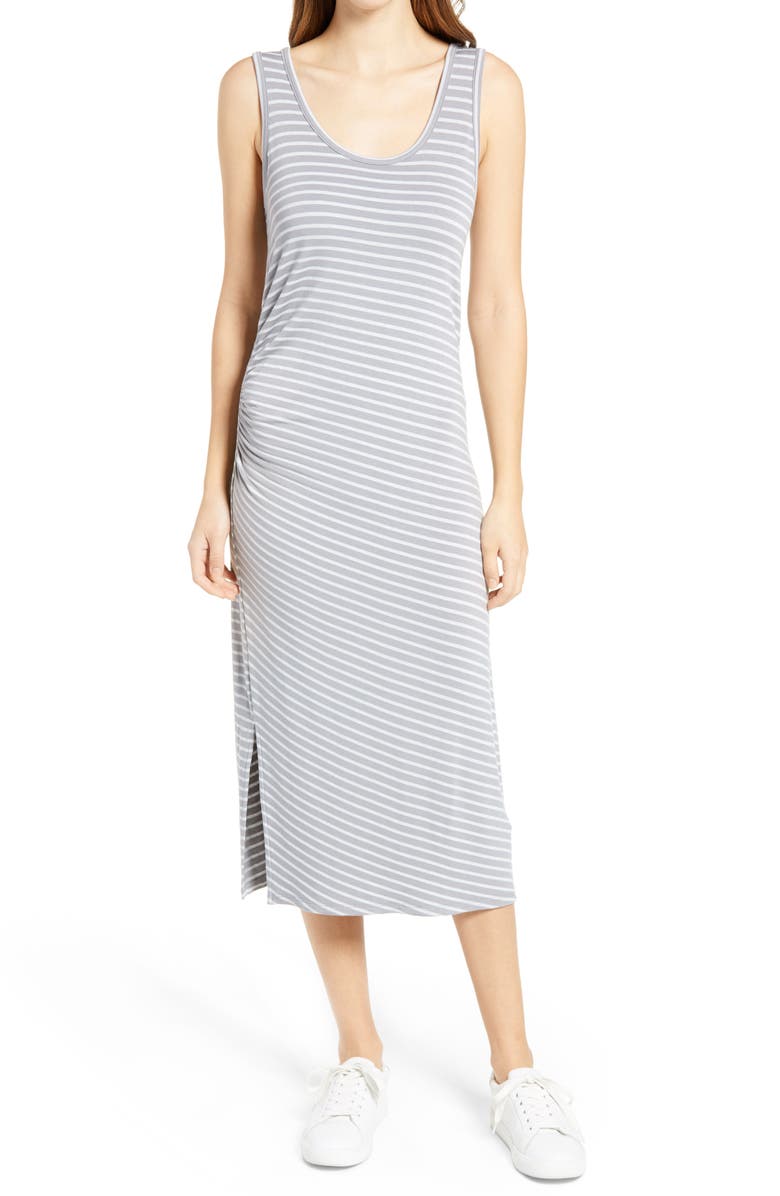 Caslon<sup>®</sup> Ruched Sleeveless Midi Tank Dress, Main, color, 