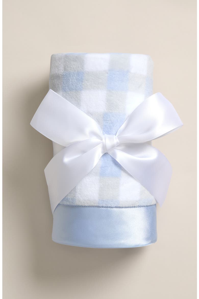 Baby Print Plush Blanket, Alternate, color, BLUE FEATHER GINGHAM