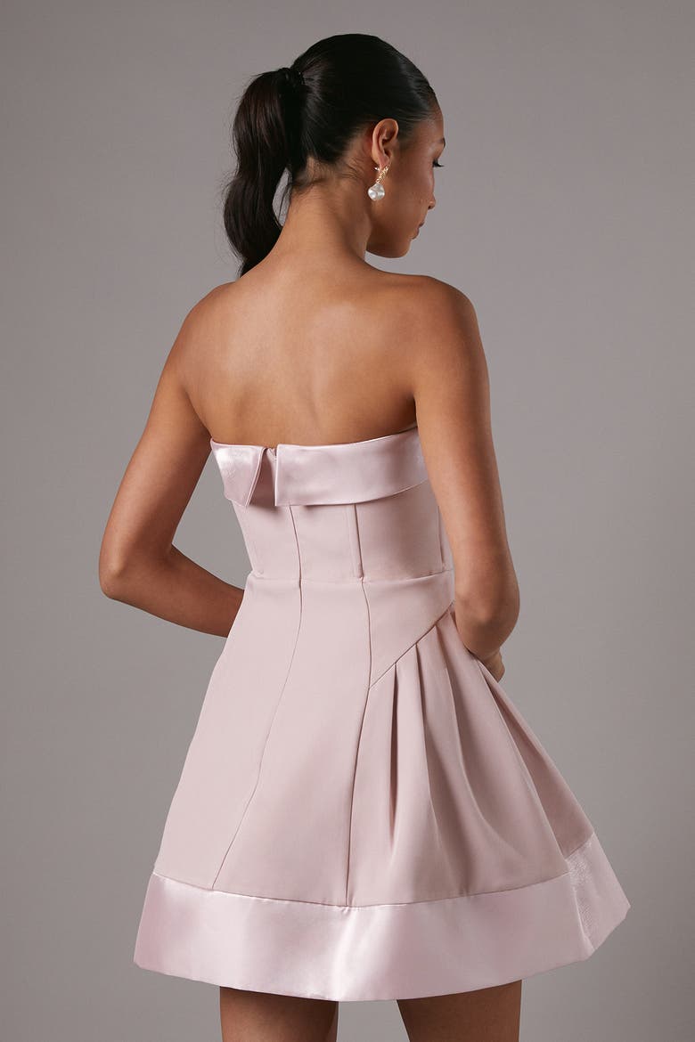 Bandeau Satin Detail Pleated Mini Dress, Alternate, color, Pink