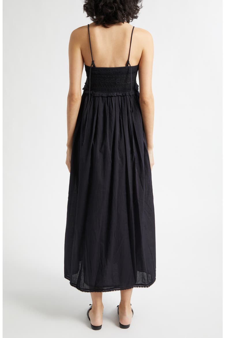 Danielle Embroidered Lace Ruffle Trim Midi Dress, Alternate, color, BLACK