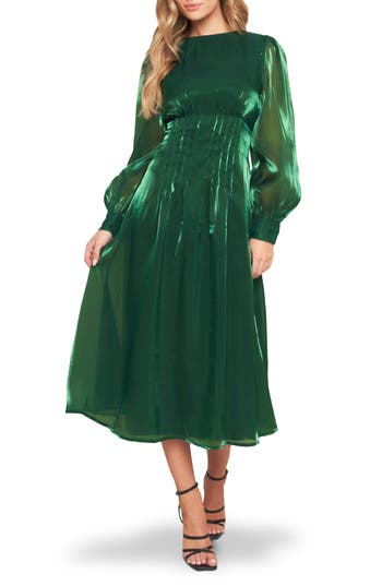 Flying Tomato Solid Long Sleeve Midi Dress In Green