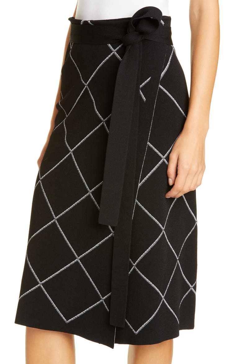 Windowpane Check Knit Wrap Skirt, Alternate, color, BLACK/ OPTIC WHITE