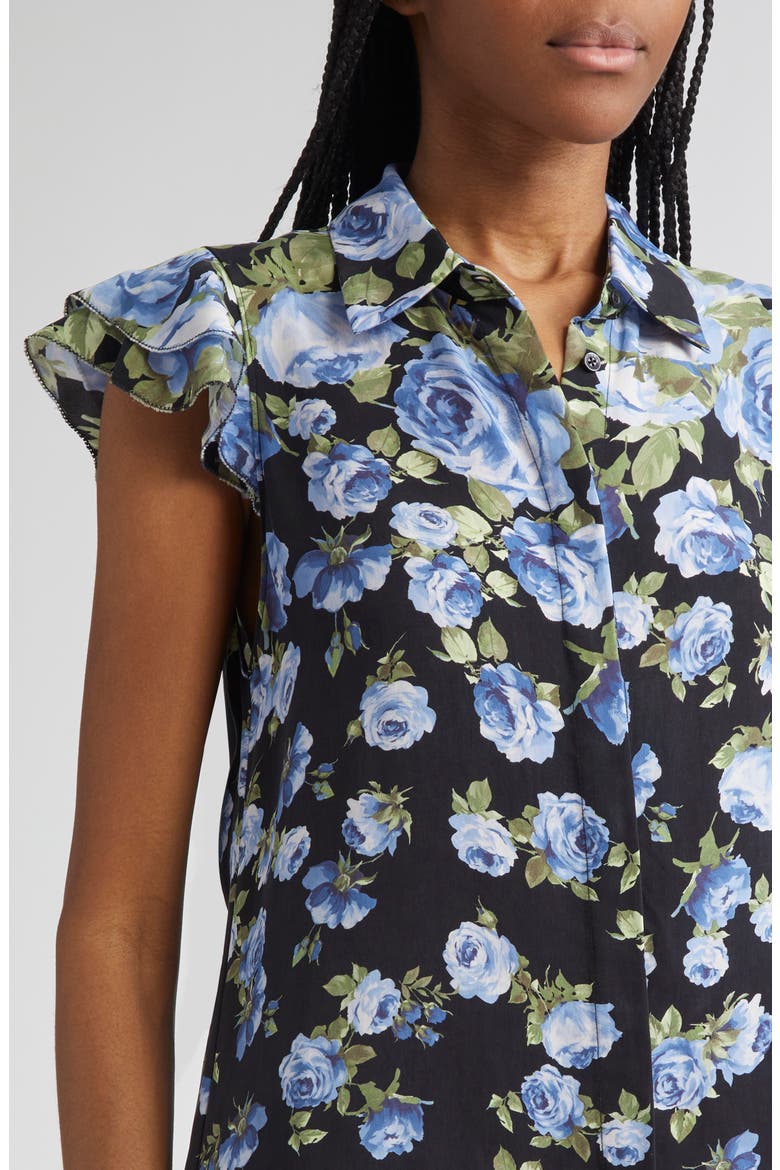 Jem Floral Ruffle Sleeve Mini Shirtdress, Alternate, color, SMELL THE ROSES