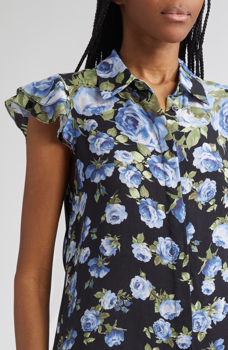 Alice + Olivia Jem Floral Ruffle Sleeve Mini Shirtdress, Alternate, color, 