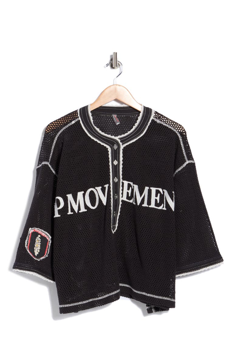 FP Movement Camp Out Embroidered Open Stitch Top, Alternate, color, BLACK