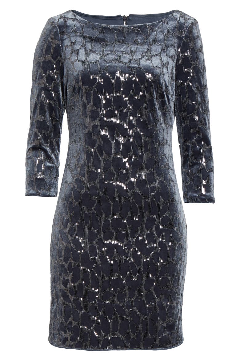 Sequin Velvet Sheath Dress, Alternate, color, SILVER