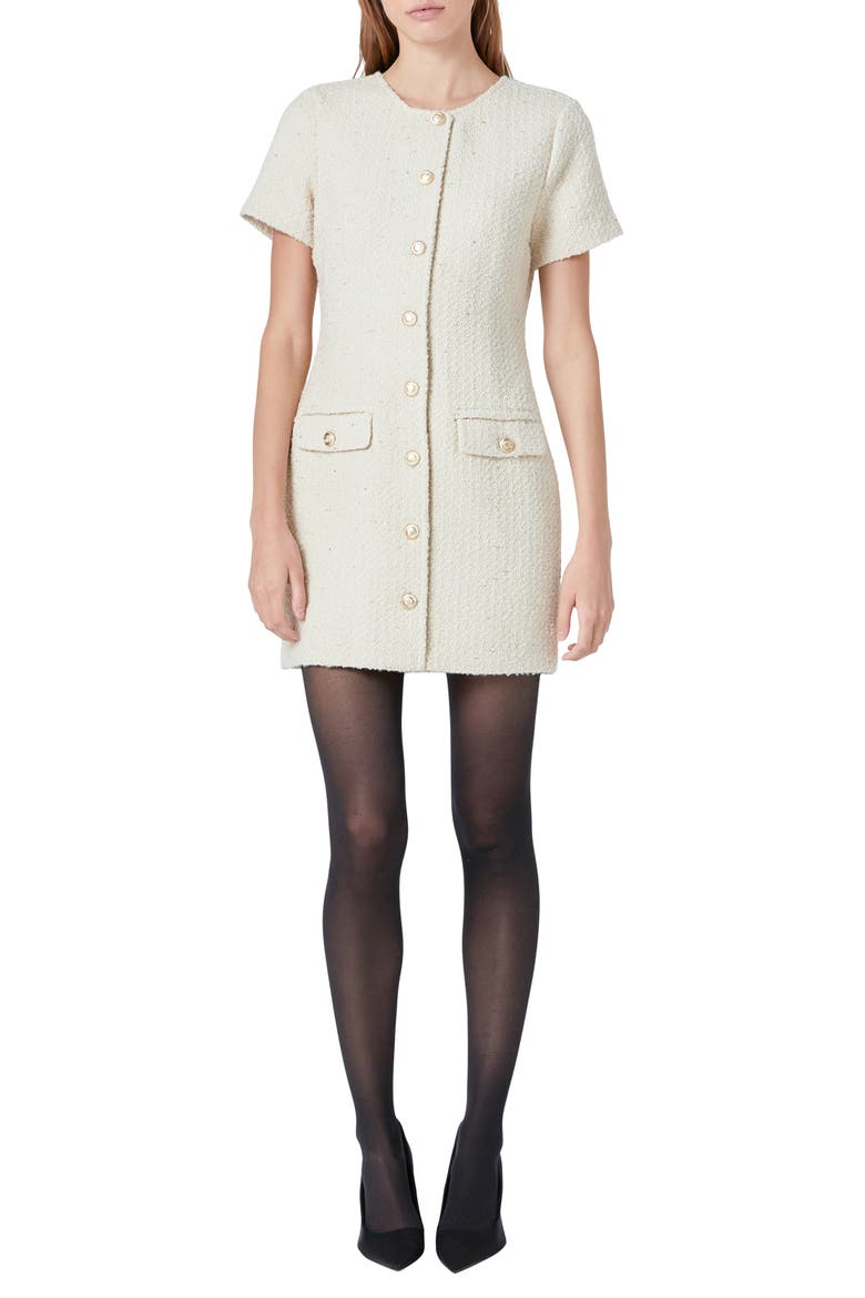 Button Tweed Minidress, Main, color, IVORY