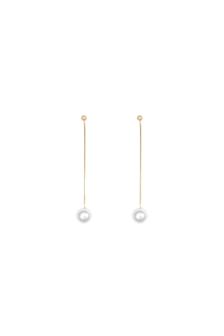 14k Gold Plated Dangled Pearl Earrings Trendy Statement Piece, Main, color, Gold