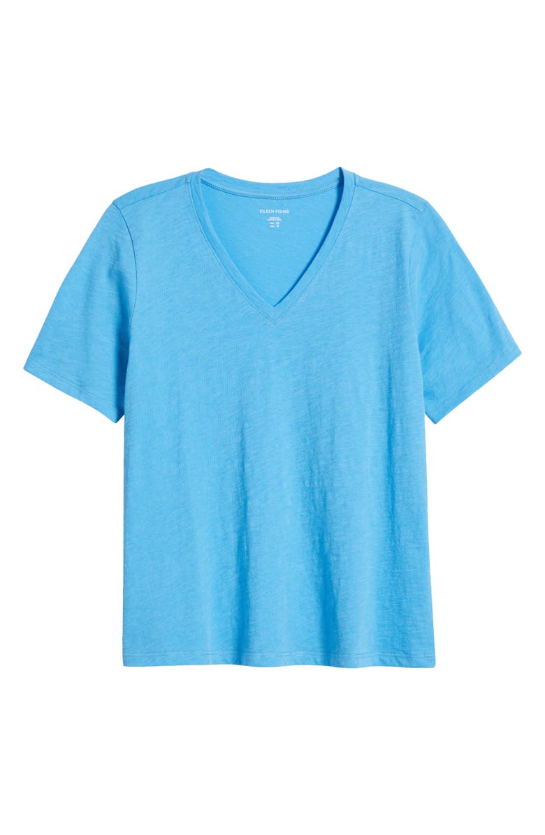 Eileen Fisher Easy V-Neck Organic Cotton T-Shirt, Alternate, color, Azure