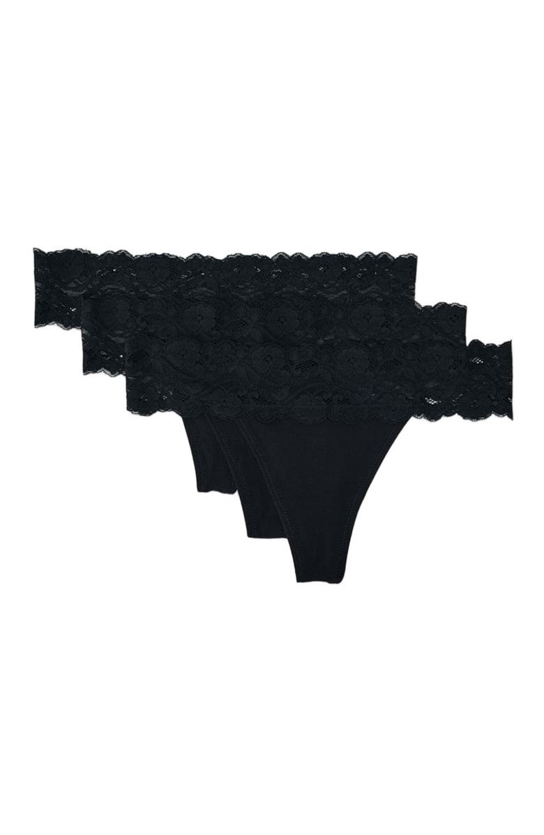 Pact Lace Waist Thong 3-Pack, Alternate, color, Black