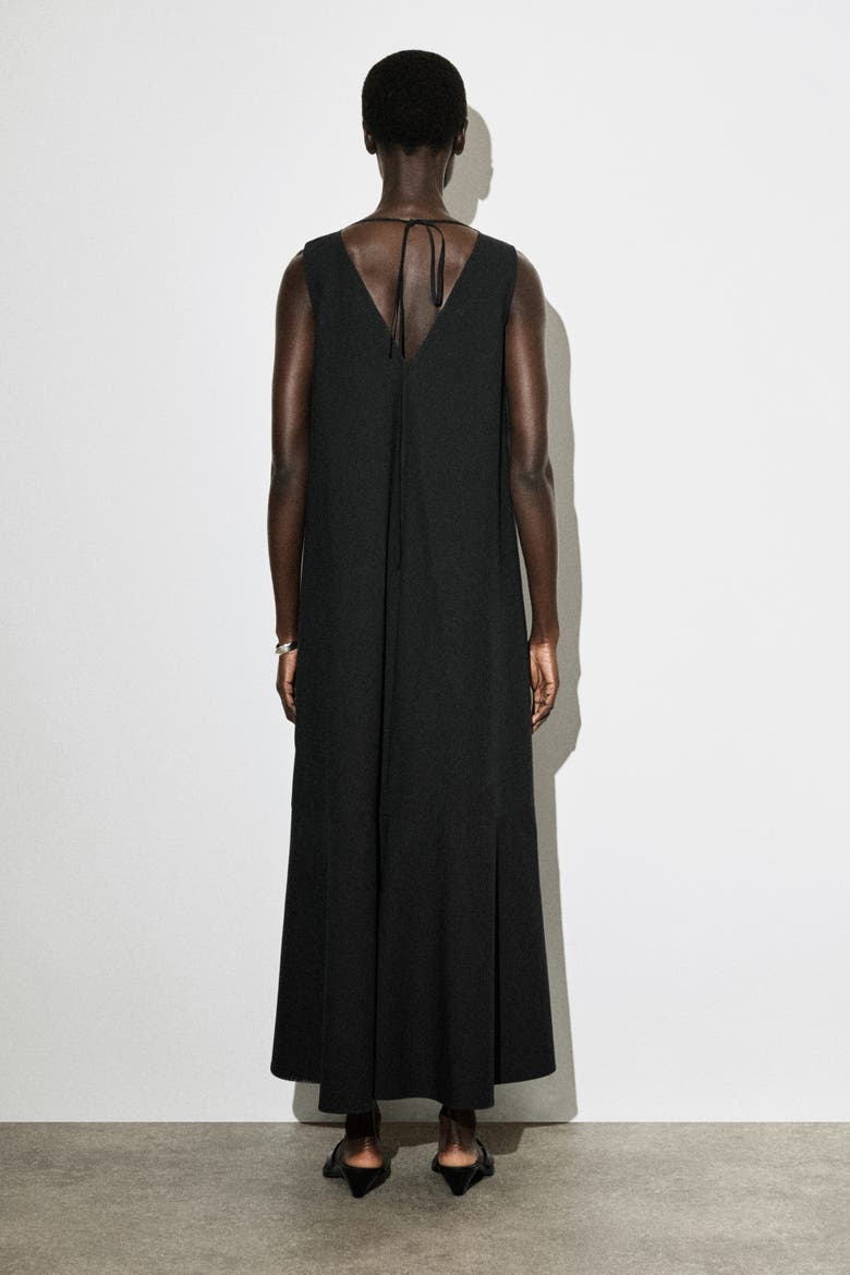 Dropped-hem Cotton Midi Dress, Alternate, color, BLACK