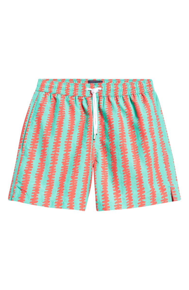 Drake's Kelim Stripe Drawstring Swim Trunks, Main, color, 401 Green/ Red