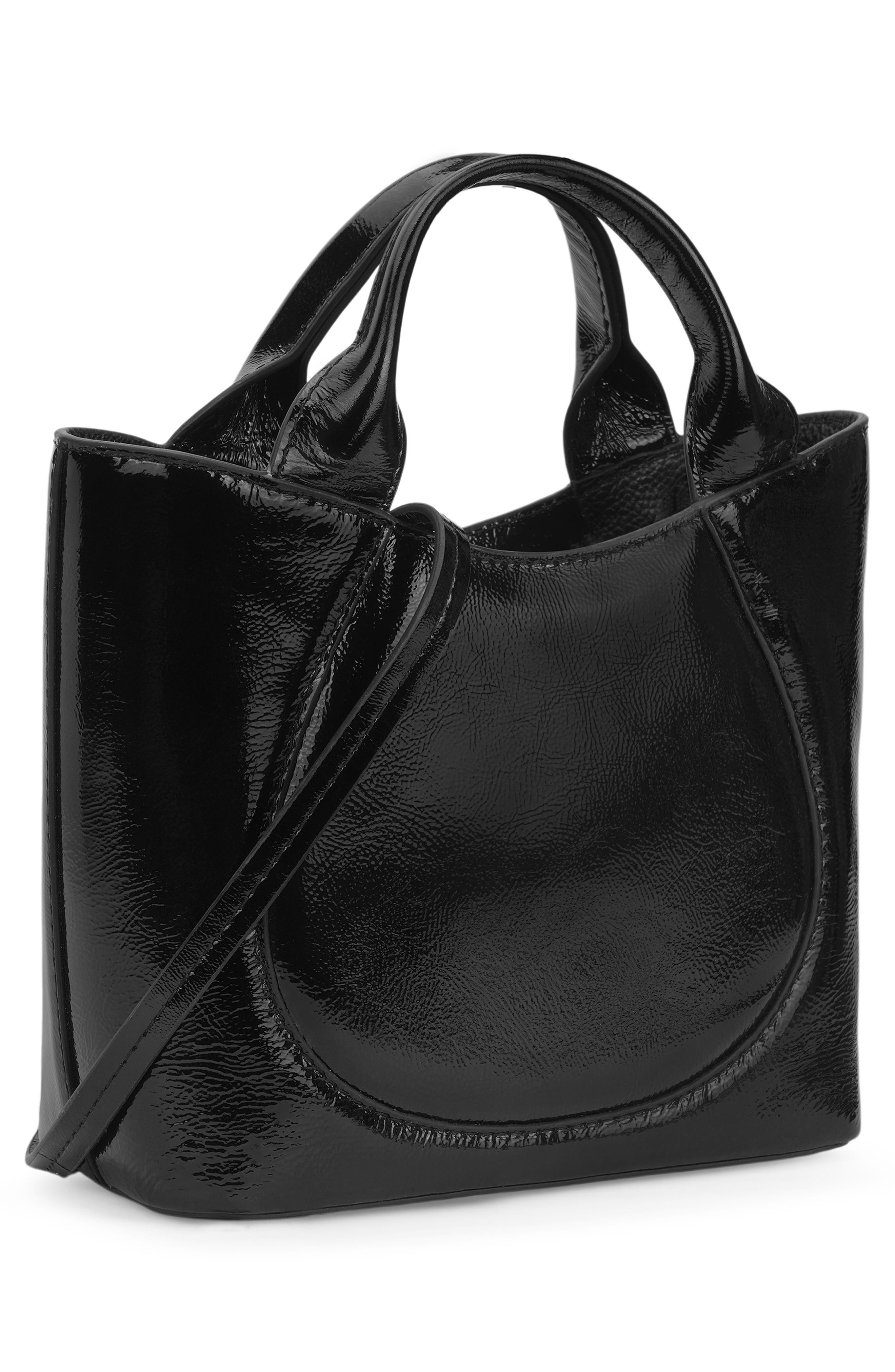 Katrina Mini Crinkled Leather Tote, Alternate, color, BLACK