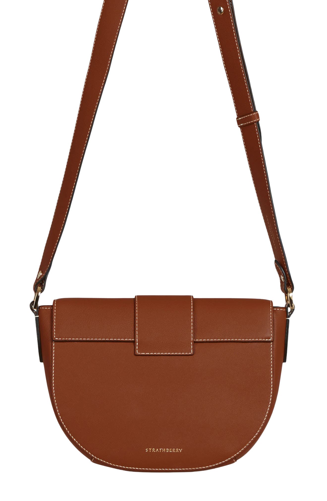 Strathberry Crescent Saddle Leather Crossbody Bag, Alternate, color, Chestnut/ Vanilla
