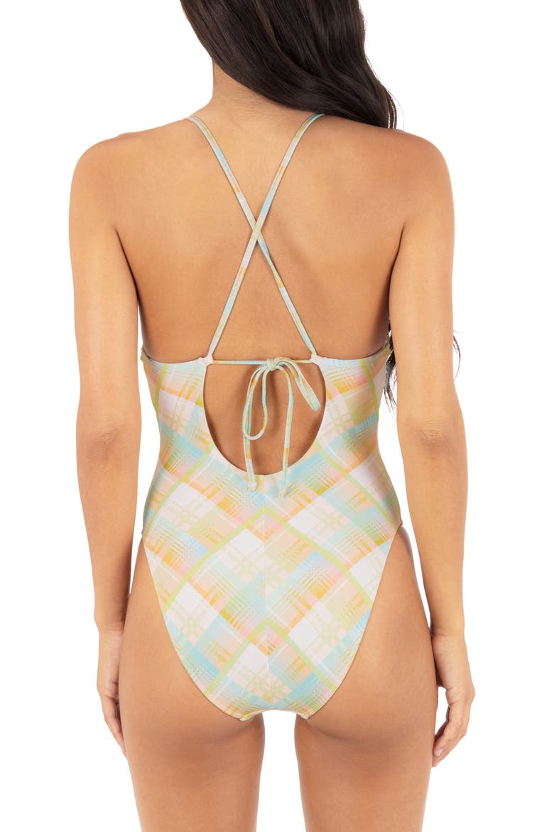 Vacay Plaid Underwire One-Piece Swimsuit, Alternate, color, ELECTRIC LIME