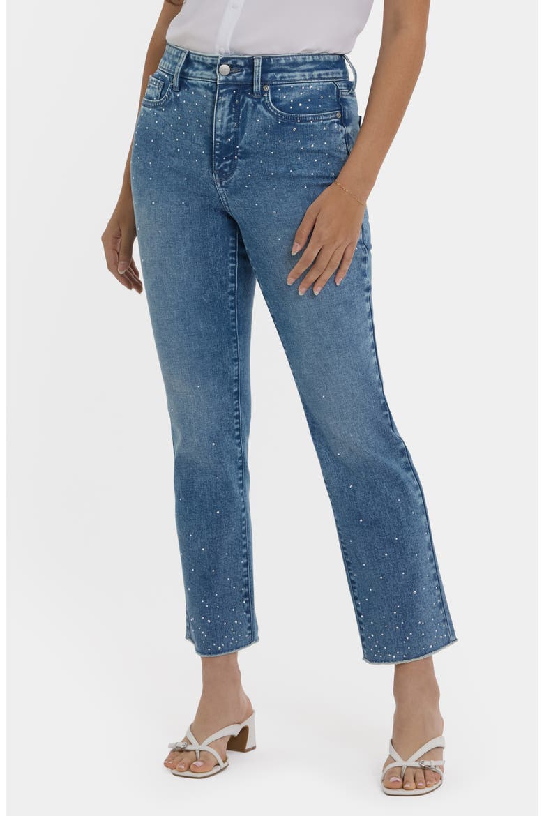 Marilyn Embellished Frayed High Waist Ankle Straight Leg Jeans, Main, color, WASHED CRYSTAL