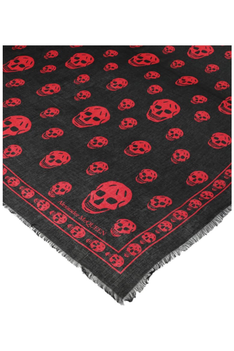 Skull Print Square Scarf, Alternate, color, BLACK RED