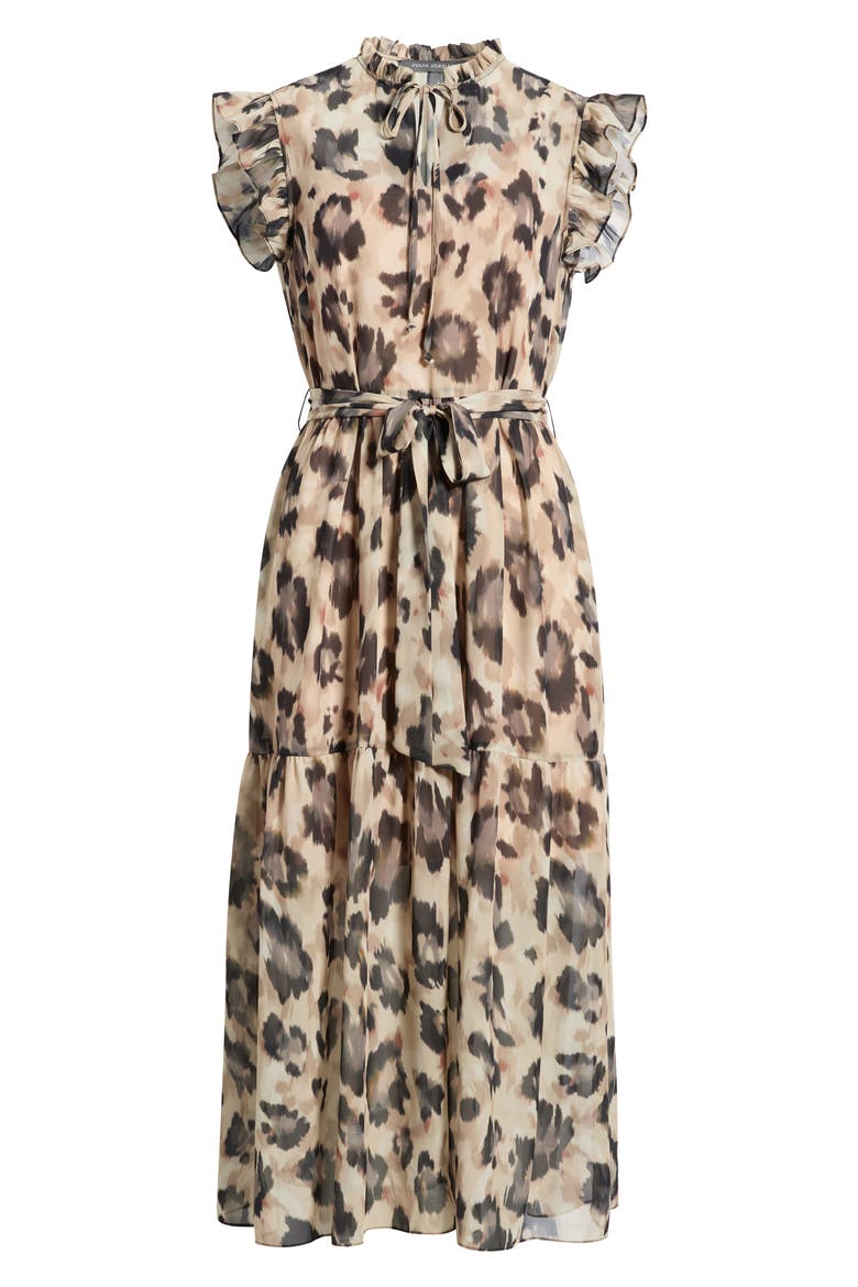 Abstract Animal Print Midi Dress, Alternate, color, TAN BLACK