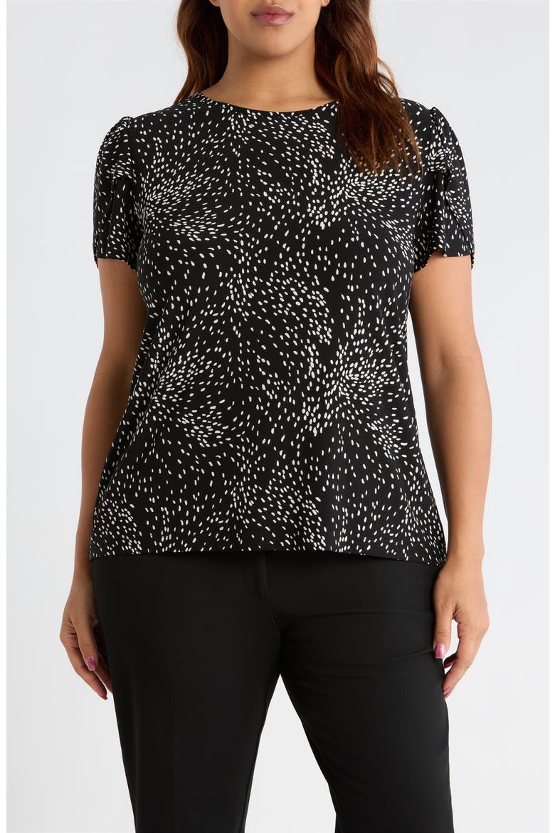 Swirling Dot Print Tulip Sleeve Top, Main, color, ANNE BLACK/ WHITE DOVE