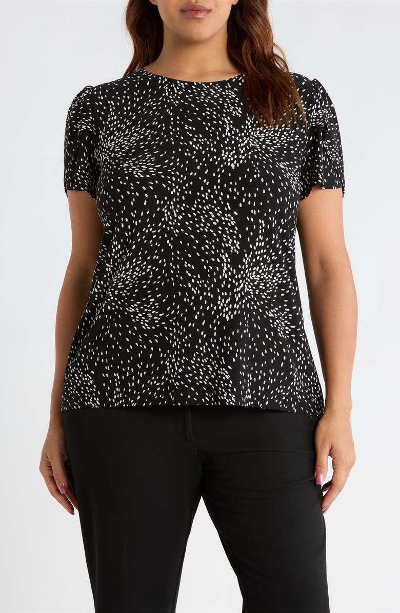 AK ANNE KLEIN Swirling Dot Print Tulip Sleeve Top, Main, color, Anne Black/ White Dove