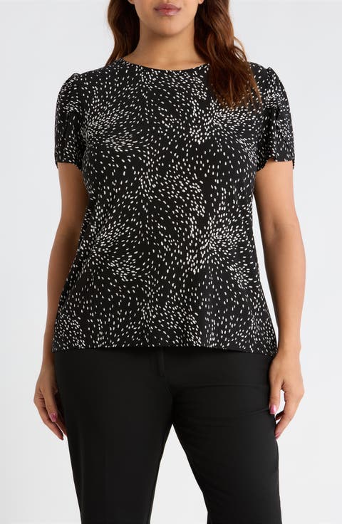 Swirling Dot Print Tulip Sleeve Top (Plus)