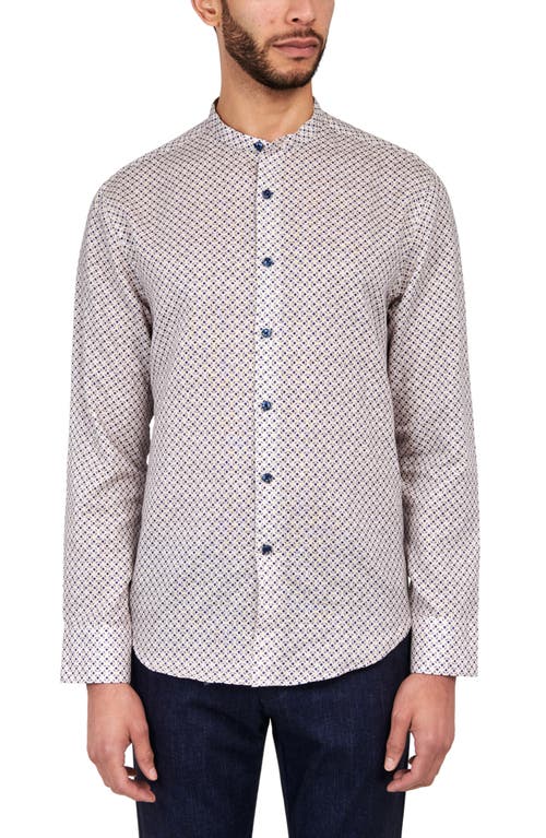 Brooklyn Brigade Dumbo Interlock Geo Long Sleeve Mandarin Shirt In Tan/blue