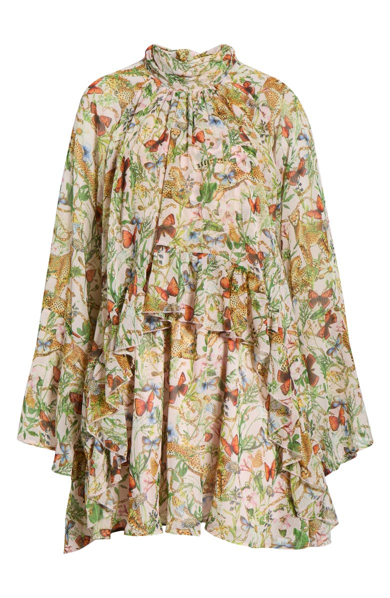 Avec Les Filles Mixed Print Long Sleeve Minidress, Main, color, Pink Cheetah Scarf