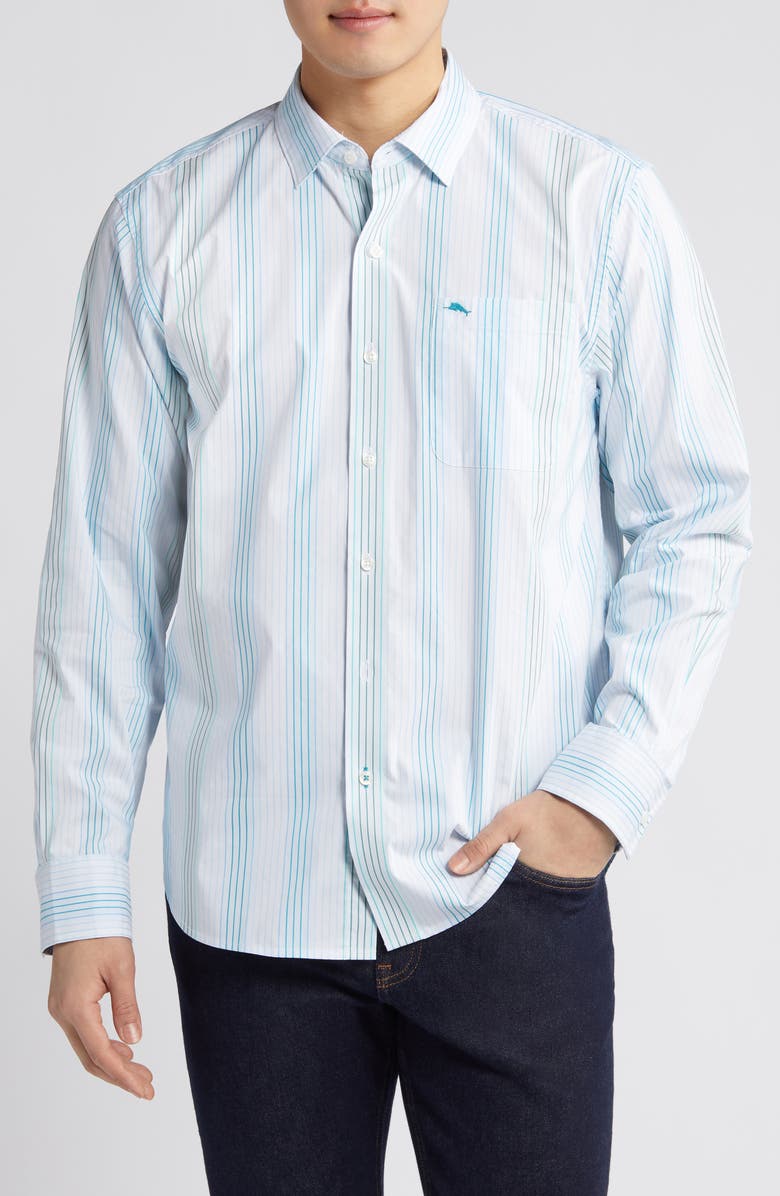 Tommy Bahama Sarasota Stretch IslandZone<sup>®</sup> Seaview Stripe Button-Up Shirt, Main, color, Gulf Shore
