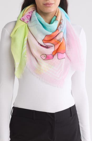 Vismaya Print Cotton Fringe Scarf In Pine Green