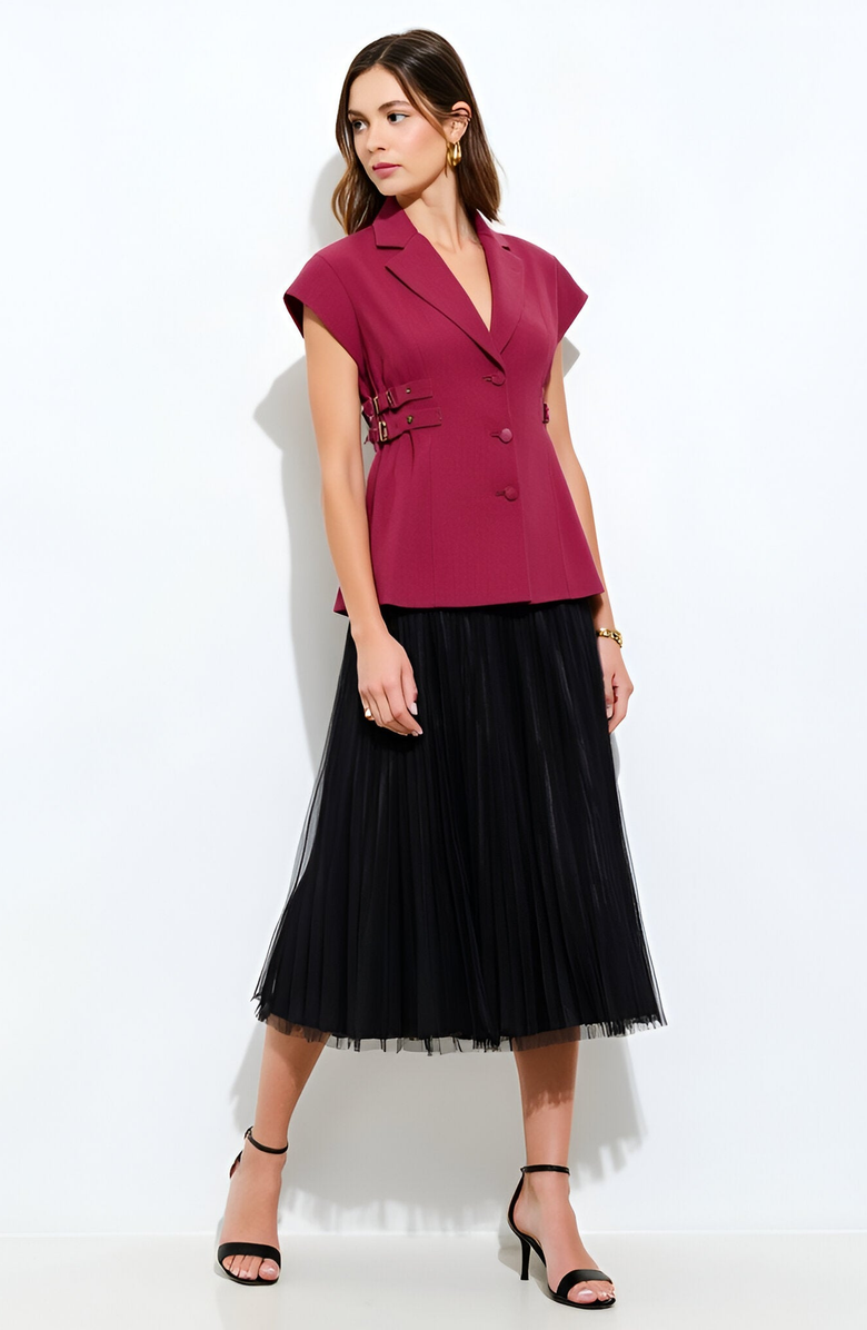 Modenaire Blazer Top with Side Buckle Detail, Alternate, color, Burgundy