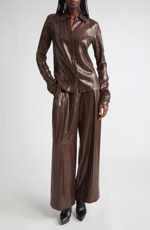 Michael Kors Collection Hansen Sequin Embellished Button-up Shirt In Brown