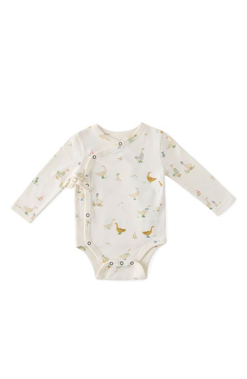 Pehr Long Sleeve Organic Cotton Bodysuit In Duck Duck Goose