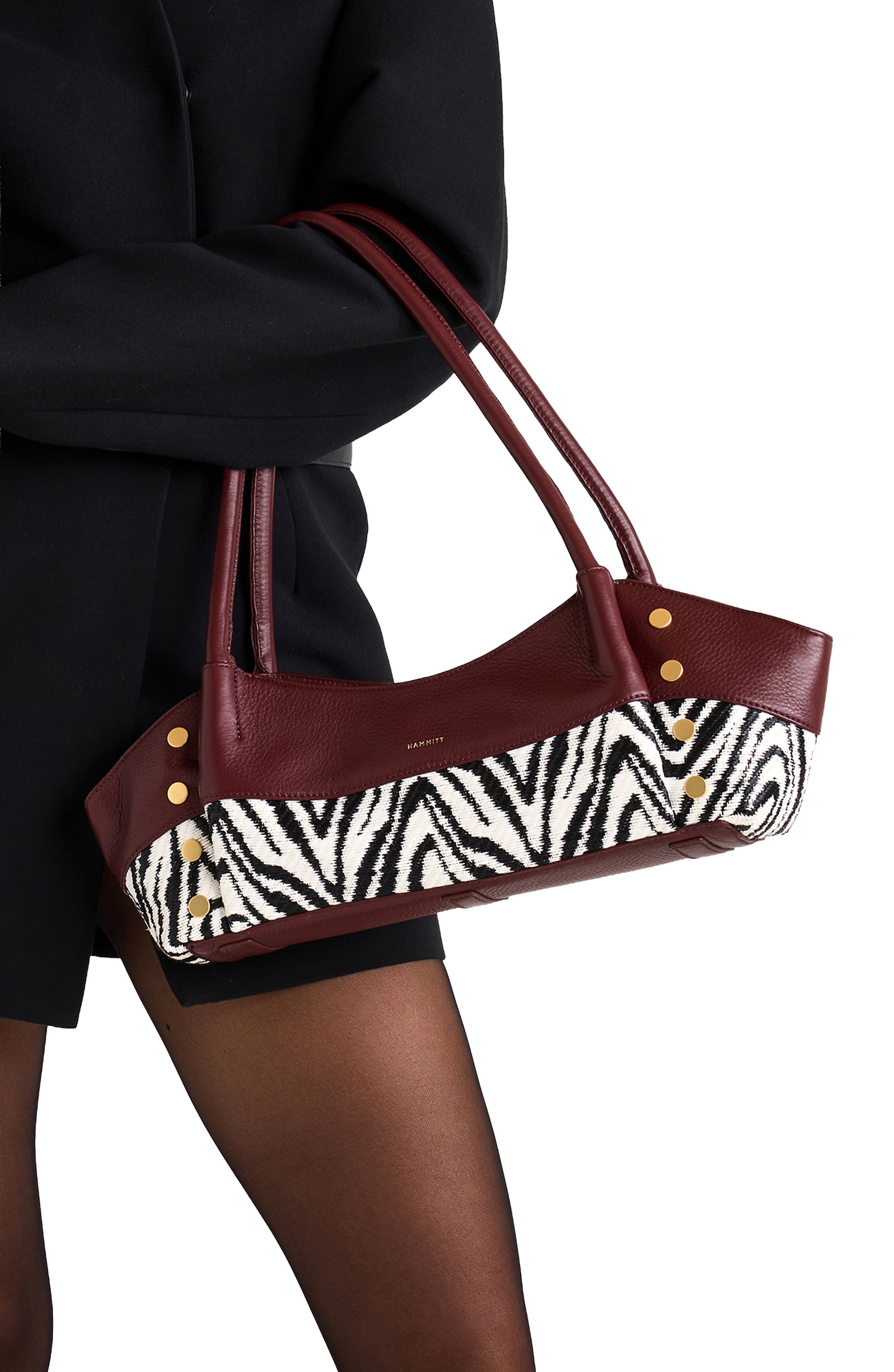 HAMMITT Paul Leather & Raffia Shoulder Bag, Alternate, color, Zebra/ Brushed Gold